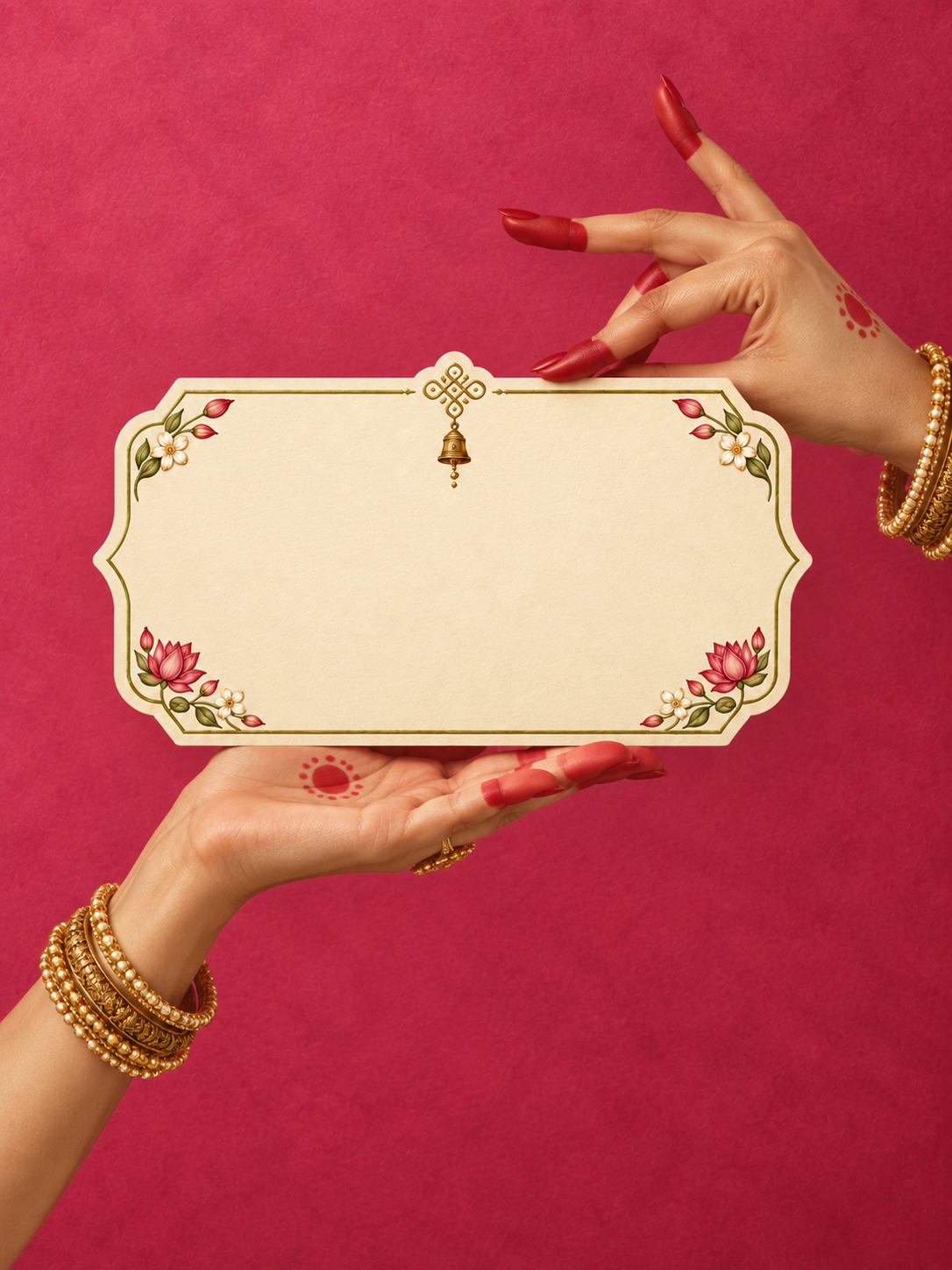 Bharatanatyam hands presenting a Magizhvi style card